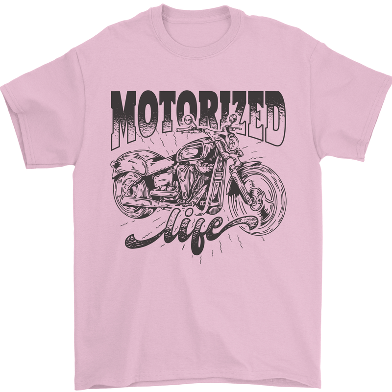 Motorized Life Biker Motorbike Motorcycle Mens T-Shirt 100% Cotton Light Pink