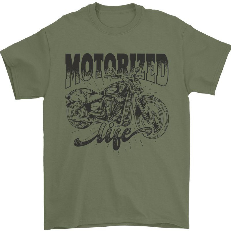 Motorized Life Biker Motorbike Motorcycle Mens T-Shirt 100% Cotton Military Green