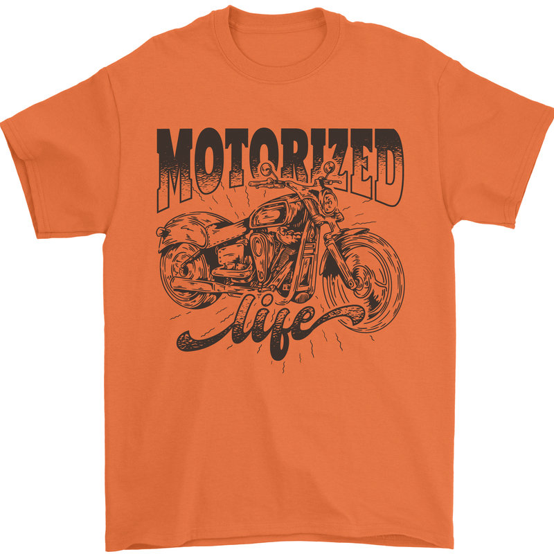 Motorized Life Biker Motorbike Motorcycle Mens T-Shirt 100% Cotton Orange