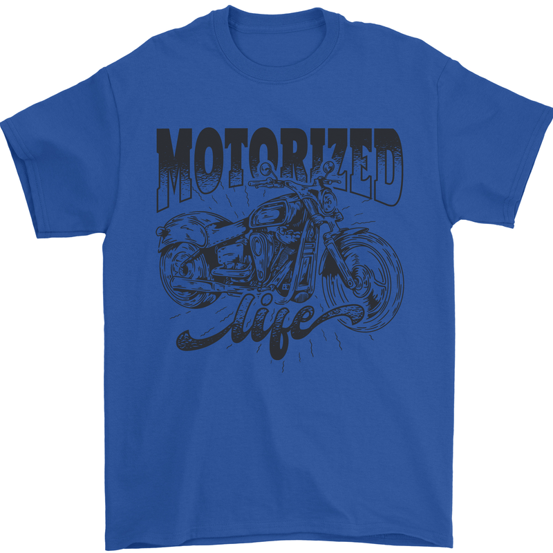 Motorized Life Biker Motorbike Motorcycle Mens T-Shirt 100% Cotton Royal Blue