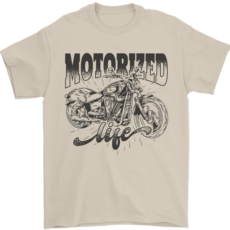 Motorized Life Biker Motorbike Motorcycle Mens T-Shirt 100% Cotton Sand