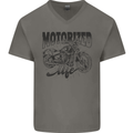 Motorized Life Biker Motorbike Motorcycle Mens V-Neck Cotton T-Shirt Charcoal