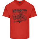 Motorized Life Biker Motorbike Motorcycle Mens V-Neck Cotton T-Shirt Red