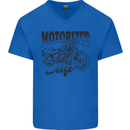 Motorized Life Biker Motorbike Motorcycle Mens V-Neck Cotton T-Shirt Royal Blue