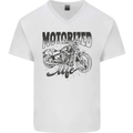 Motorized Life Biker Motorbike Motorcycle Mens V-Neck Cotton T-Shirt White