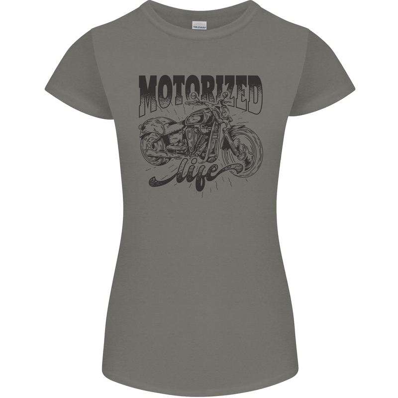 Motorized Life Biker Motorbike Motorcycle Womens Petite Cut T-Shirt Charcoal