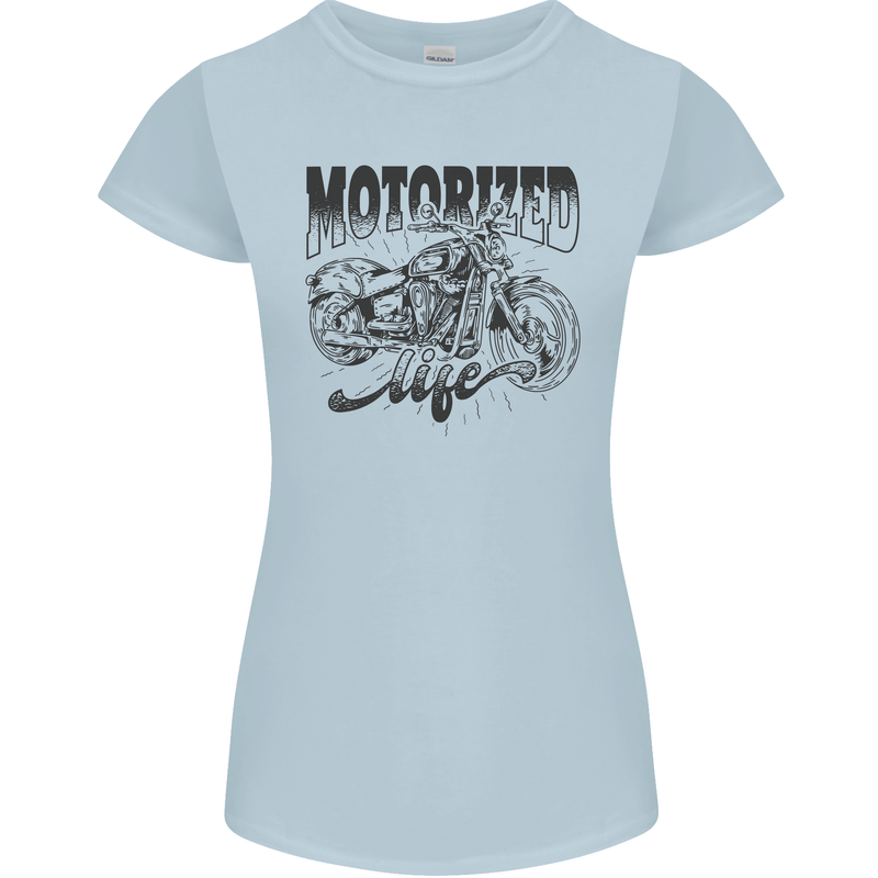 Motorized Life Biker Motorbike Motorcycle Womens Petite Cut T-Shirt Light Blue