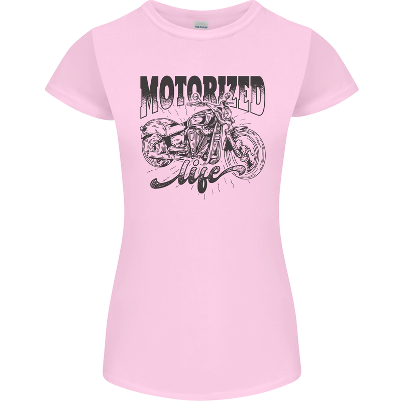 Motorized Life Biker Motorbike Motorcycle Womens Petite Cut T-Shirt Light Pink