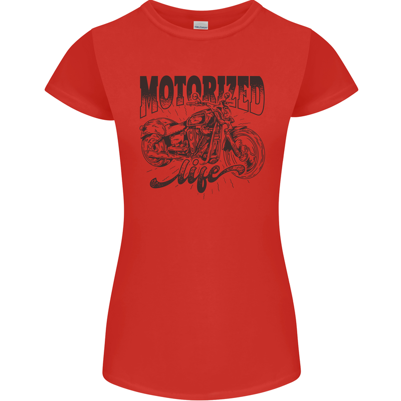 Motorized Life Biker Motorbike Motorcycle Womens Petite Cut T-Shirt Red