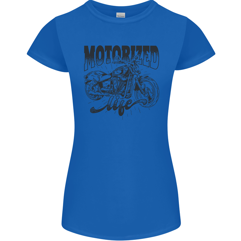 Motorized Life Biker Motorbike Motorcycle Womens Petite Cut T-Shirt Royal Blue