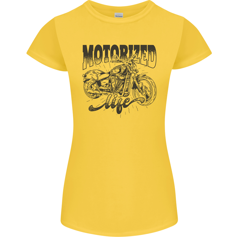 Motorized Life Biker Motorbike Motorcycle Womens Petite Cut T-Shirt Yellow