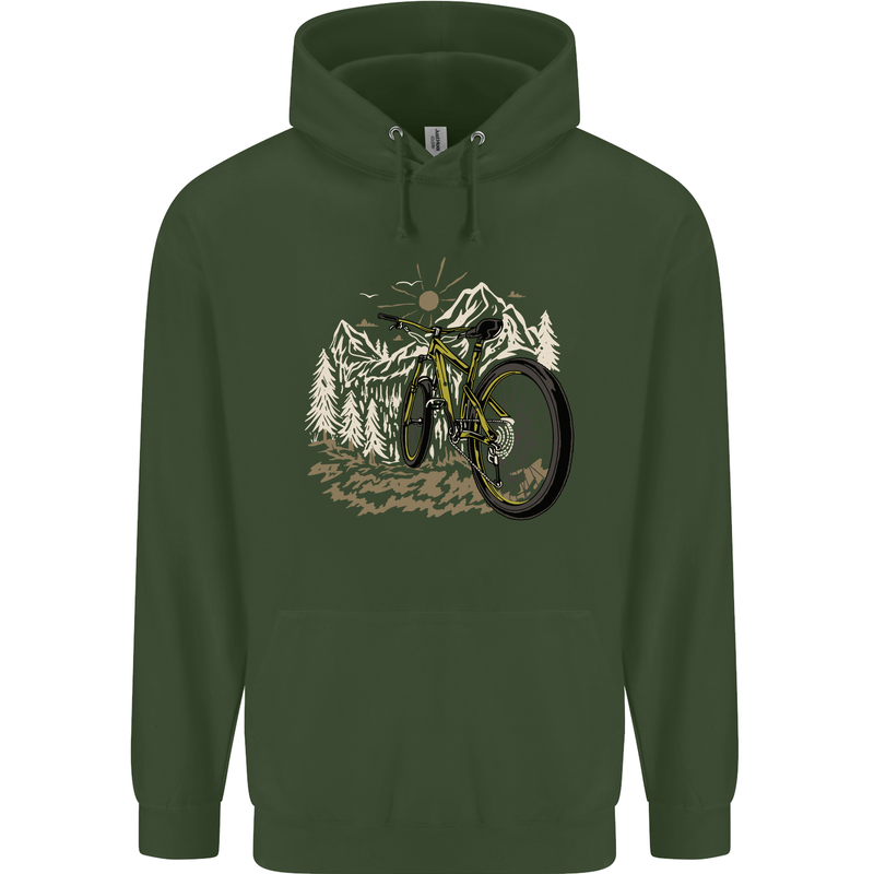 Mountain Bike Bicycle Cycling Cyclist MTB Childrens Kids Hoodie Forest Green