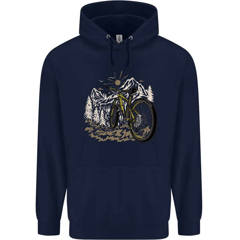 Mountain Bike Bicycle Cycling Cyclist MTB Childrens Kids Hoodie Navy Blue