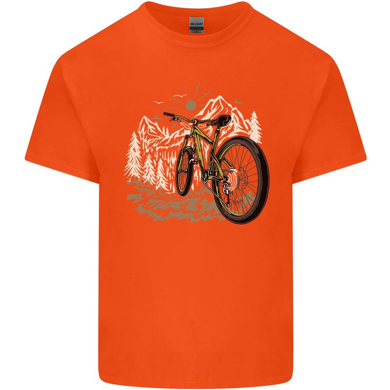 Mountain Bike Bicycle Cycling Cyclist MTB Kids T-Shirt Childrens Orange