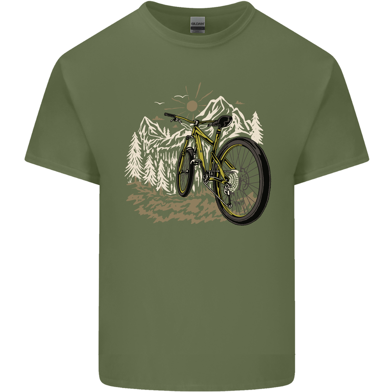 Mountain Bike Bicycle Cycling Cyclist MTB Mens Cotton T-Shirt Tee Top Military Green