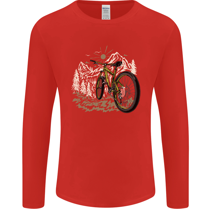 Mountain Bike Bicycle Cycling Cyclist MTB Mens Long Sleeve T-Shirt Red