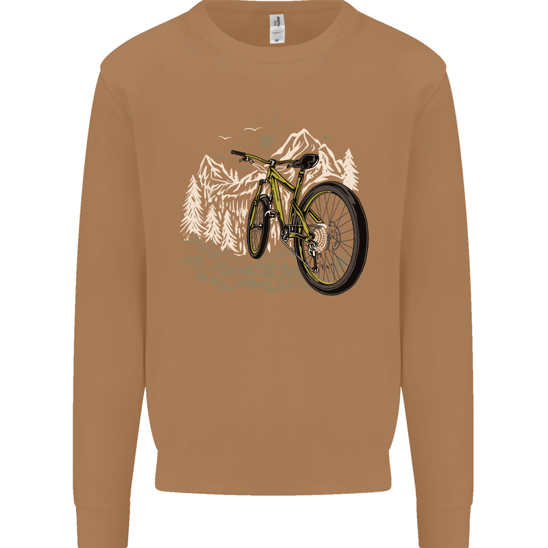 Mountain Bike Bicycle Cycling Cyclist MTB Mens Sweatshirt Jumper Caramel Latte