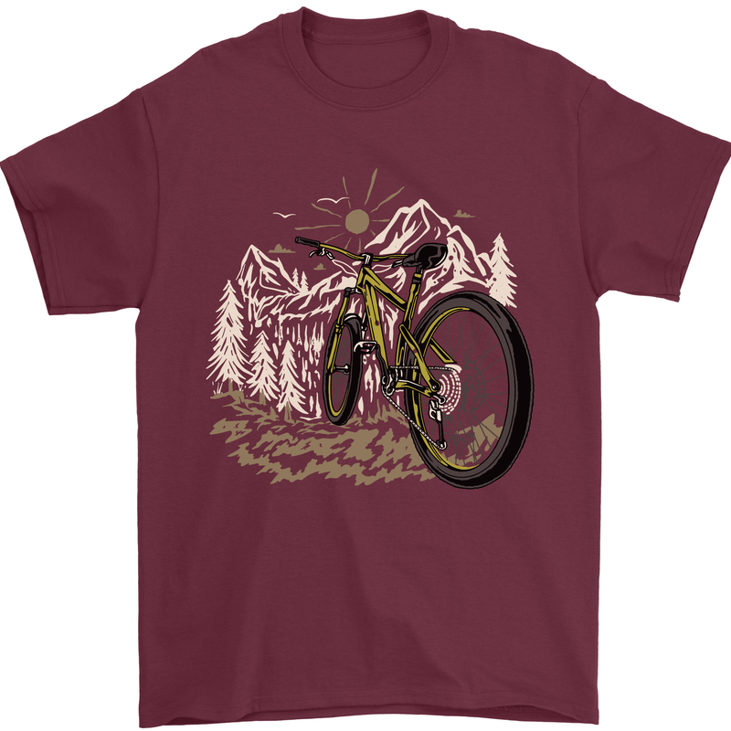 Mountain Bike Bicycle Cycling Cyclist MTB Mens T-Shirt 100% Cotton Maroon