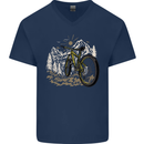 Mountain Bike Bicycle Cycling Cyclist MTB Mens V-Neck Cotton T-Shirt Navy Blue