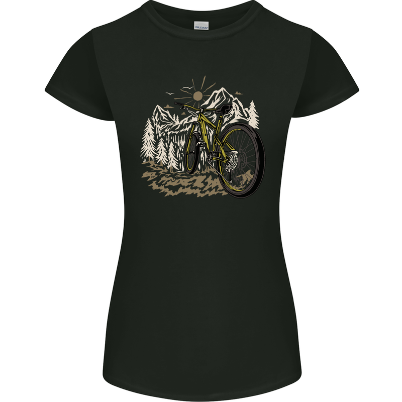 Mountain Bike Bicycle Cycling Cyclist MTB Womens Petite Cut T-Shirt Black