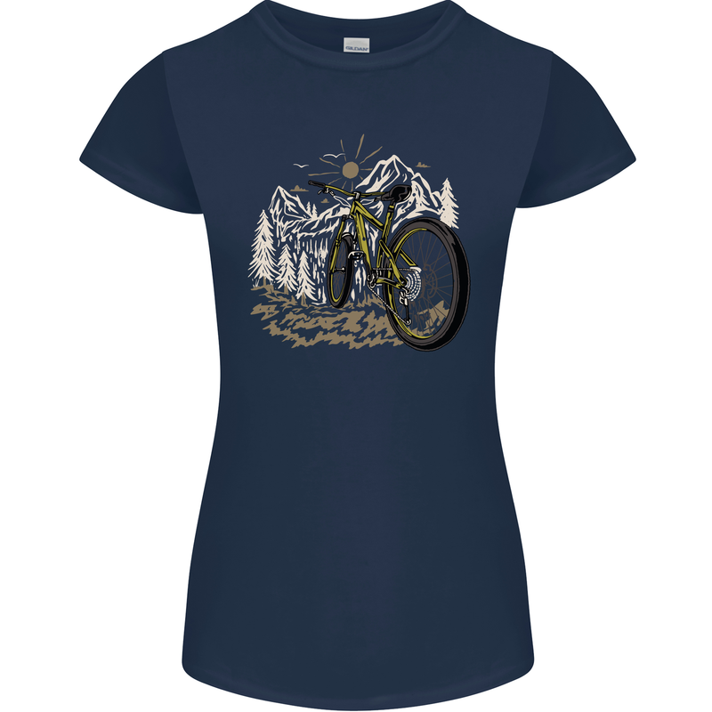 Mountain Bike Bicycle Cycling Cyclist MTB Womens Petite Cut T-Shirt Navy Blue