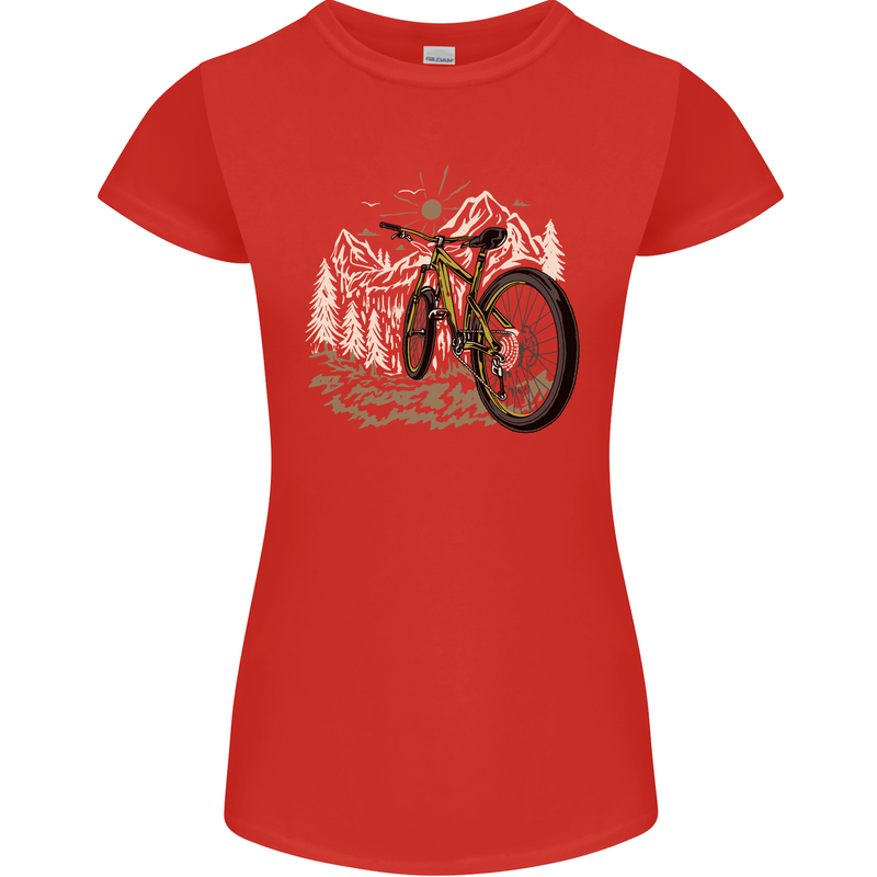 Mountain Bike Bicycle Cycling Cyclist MTB Womens Petite Cut T-Shirt Red