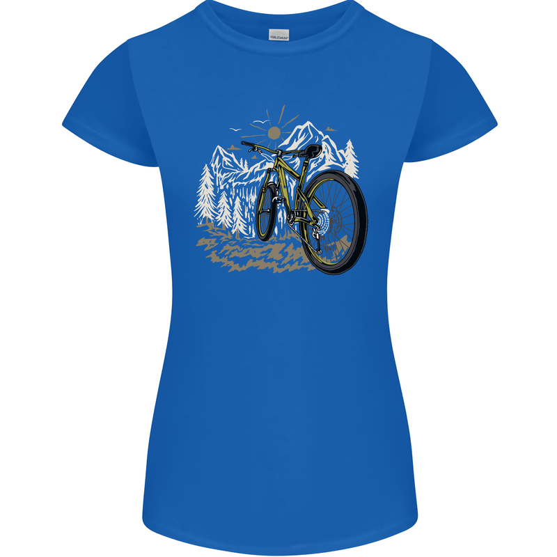 Mountain Bike Bicycle Cycling Cyclist MTB Womens Petite Cut T-Shirt Royal Blue