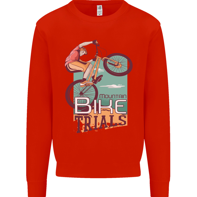 Mountain Bike Trials MTB Cycling Bicycle Kids Sweatshirt Jumper Bright Red