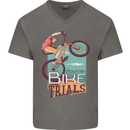 Mountain Bike Trials MTB Cycling Bicycle Mens V-Neck Cotton T-Shirt Charcoal