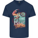Mountain Bike Trials MTB Cycling Bicycle Mens V-Neck Cotton T-Shirt Navy Blue