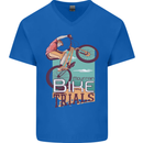 Mountain Bike Trials MTB Cycling Bicycle Mens V-Neck Cotton T-Shirt Royal Blue