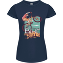 Mountain Bike Trials MTB Cycling Bicycle Womens Petite Cut T-Shirt Navy Blue