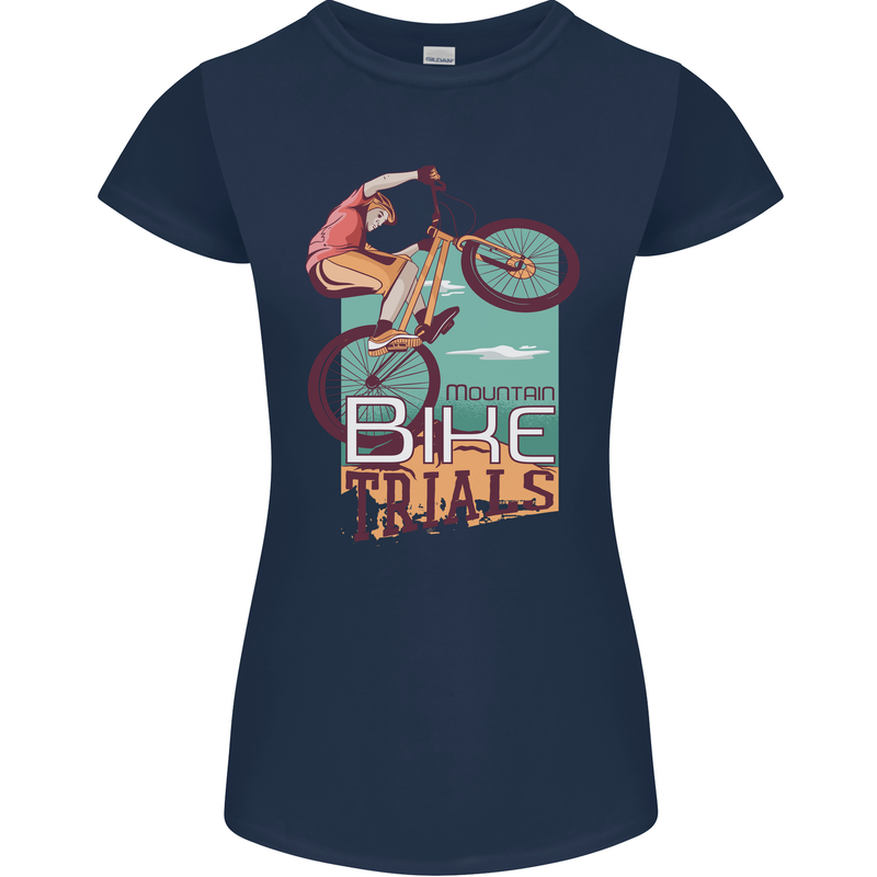 Mountain Bike Trials MTB Cycling Bicycle Womens Petite Cut T-Shirt Navy Blue