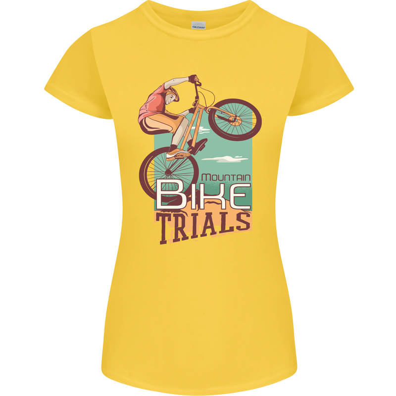 Mountain Bike Trials MTB Cycling Bicycle Womens Petite Cut T-Shirt Yellow