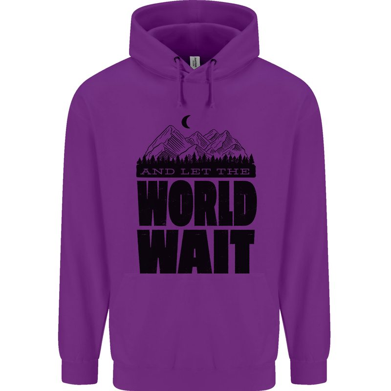Mountain World Wait Hiking Trekking Walking Childrens Kids Hoodie Purple