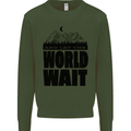 Mountain World Wait Hiking Trekking Walking Kids Sweatshirt Jumper Forest Green