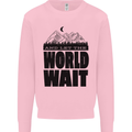 Mountain World Wait Hiking Trekking Walking Kids Sweatshirt Jumper Light Pink