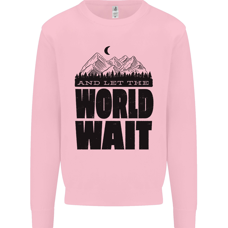 Mountain World Wait Hiking Trekking Walking Kids Sweatshirt Jumper Light Pink