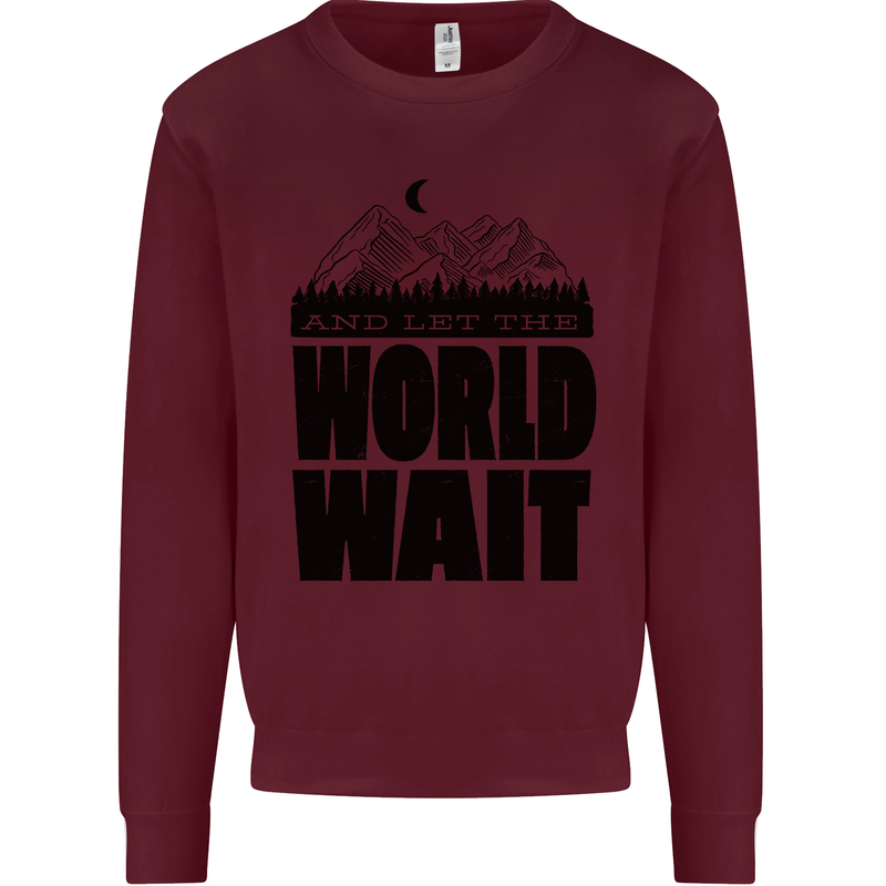 Mountain World Wait Hiking Trekking Walking Kids Sweatshirt Jumper Maroon