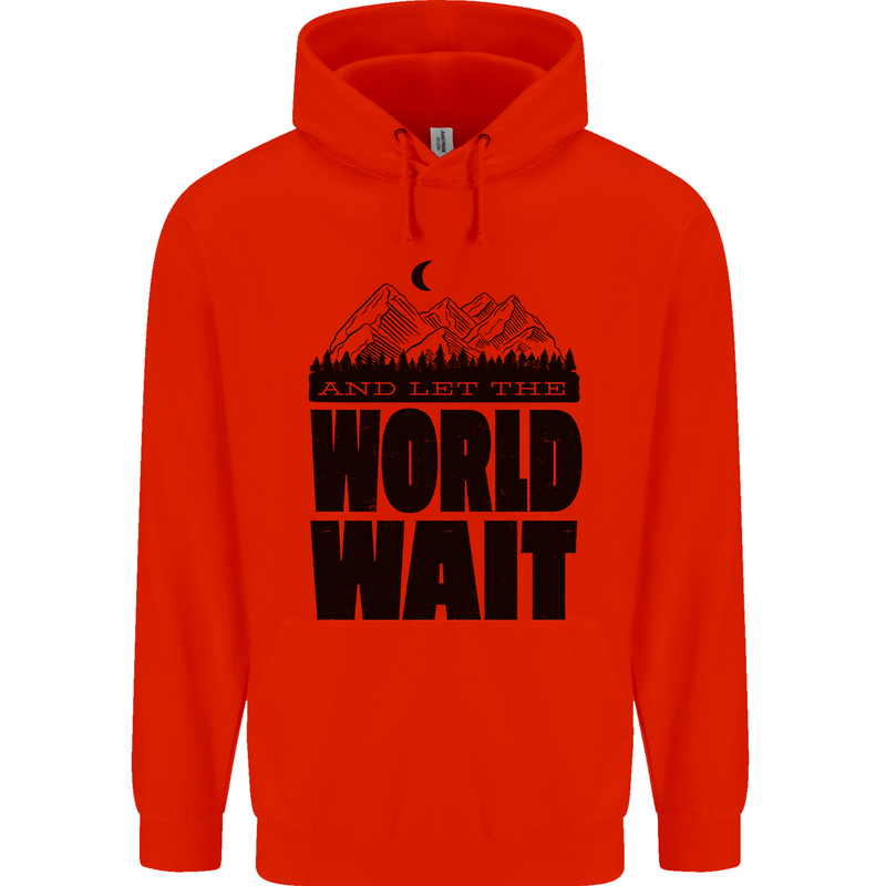 Mountain World Wait Hiking Trekking Walking Mens 80% Cotton Hoodie Bright Red