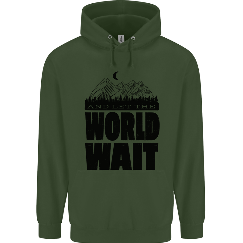 Mountain World Wait Hiking Trekking Walking Mens 80% Cotton Hoodie Forest Green