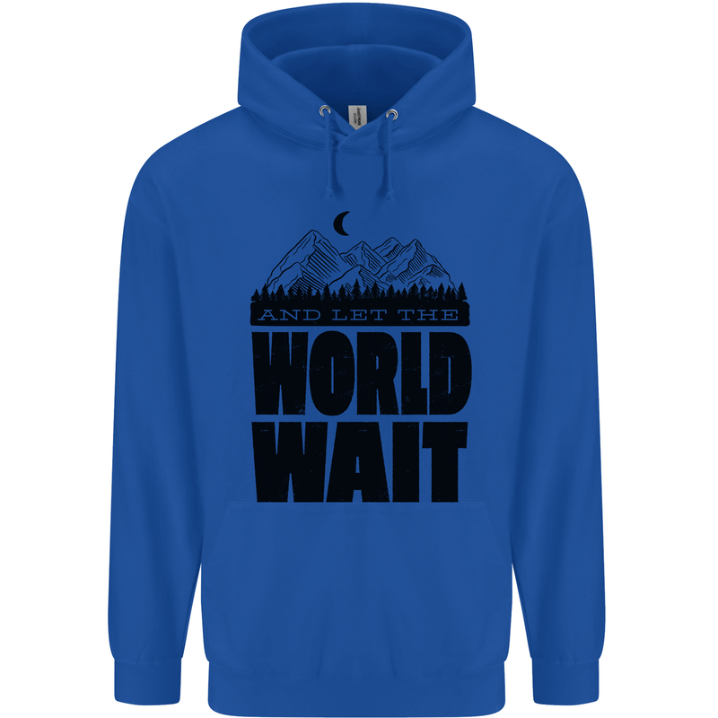 Mountain World Wait Hiking Trekking Walking Mens 80% Cotton Hoodie Royal Blue