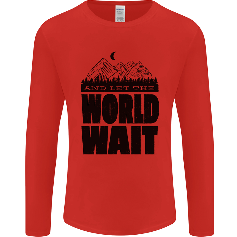 Mountain World Wait Hiking Trekking Walking Mens Long Sleeve T-Shirt Red