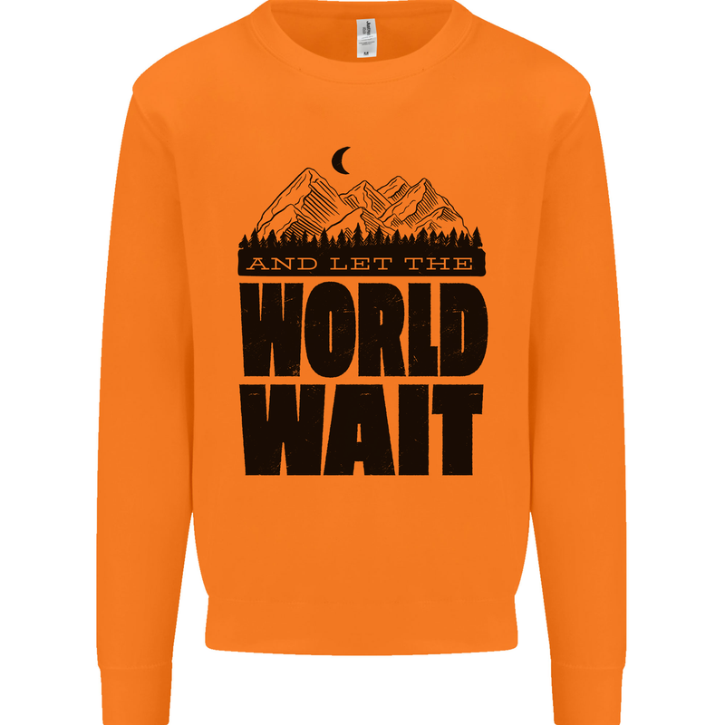 Mountain World Wait Hiking Trekking Walking Mens Sweatshirt Jumper Orange