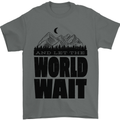 Mountain World Wait Hiking Trekking Walking Mens T-Shirt Cotton Gildan Charcoal