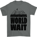 Mountain World Wait Hiking Trekking Walking Mens T-Shirt Cotton Gildan Charcoal