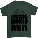 Mountain World Wait Hiking Trekking Walking Mens T-Shirt Cotton Gildan Forest Green