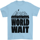 Mountain World Wait Hiking Trekking Walking Mens T-Shirt Cotton Gildan Light Blue