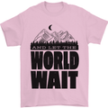 Mountain World Wait Hiking Trekking Walking Mens T-Shirt Cotton Gildan Light Pink