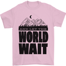 Mountain World Wait Hiking Trekking Walking Mens T-Shirt Cotton Gildan Light Pink
